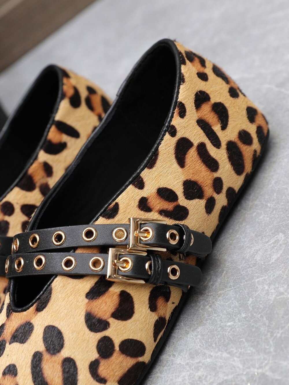 ALAÏA Leopard-Print Calf Hair Double-Buckle Mary Jane Flats - Picture 8 of 8